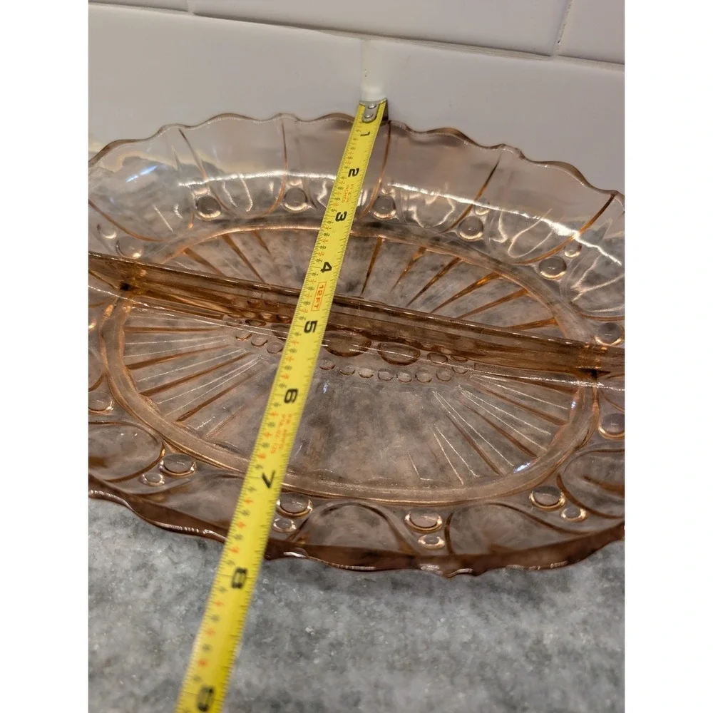 Vintage Pink Glass Divided Relish/Trinket Dish, Oyster & Pearl Pattern‎